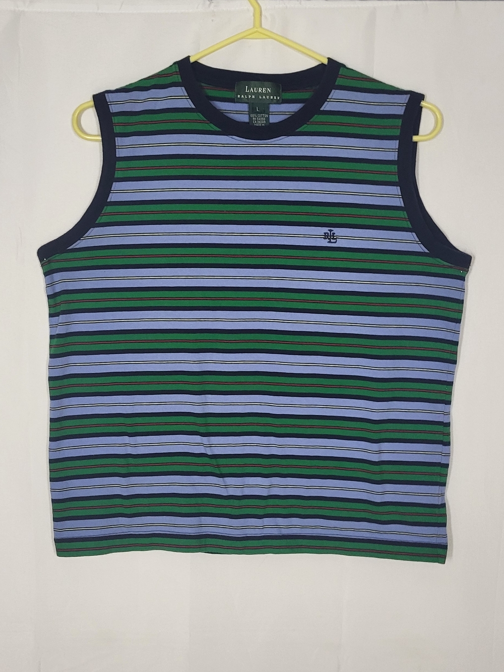 Lauren Ralph Lauren Striped Sleeveless Tank in Light Blue, Green & Yellow